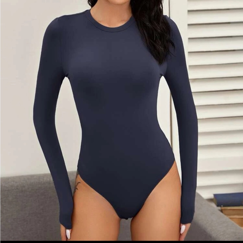 Form fitting navy bodysuit
